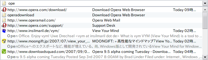 URL、ニックネーム、本文などにマッチしたものが一覧表示される。