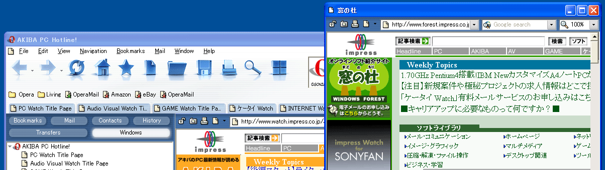 Opera 7.0のズームプルダウンメニュー